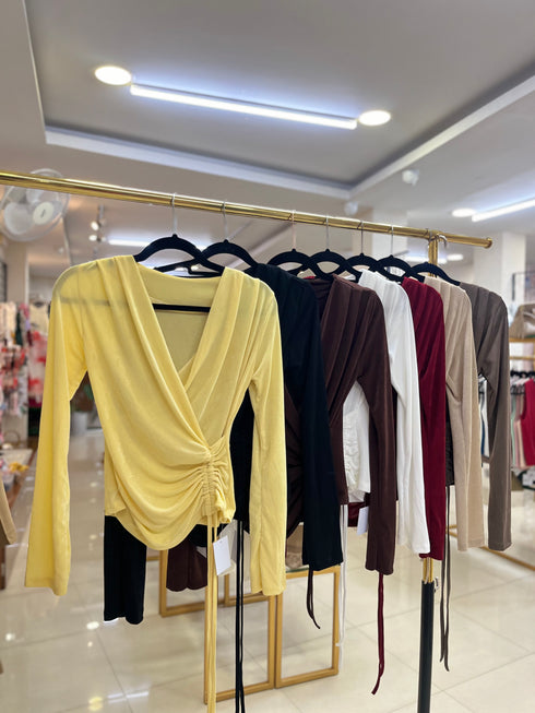 Women Casual Wrap Ruched Up Tops